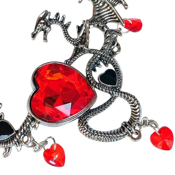 Goth Witchy Dragon Heart Crystal Pendant Necklace Halloween Cosplay - Picture 5 of 13